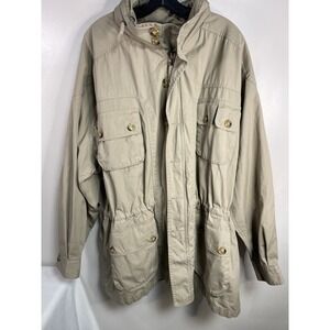 Vintage Orvis Chore Coat Fly Fishing Jacket Size XXL Beige Utility Hideaway Hood